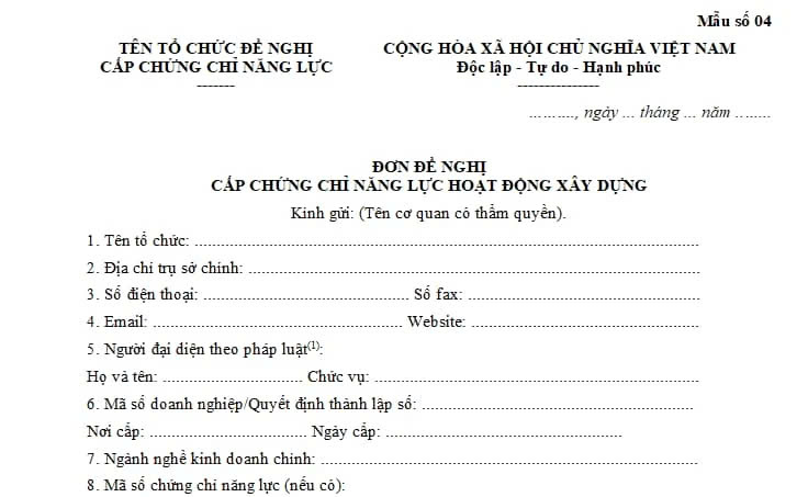 chứng chỉ năng lực hoạt động xây dựng