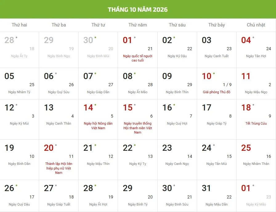 ngày tốt tháng 10