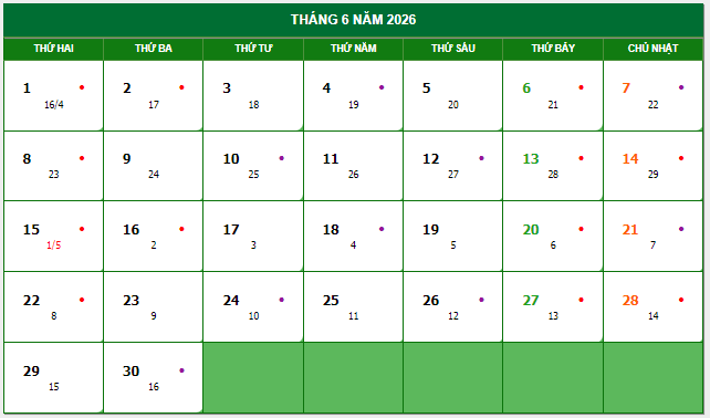 ngày tốt tháng 6