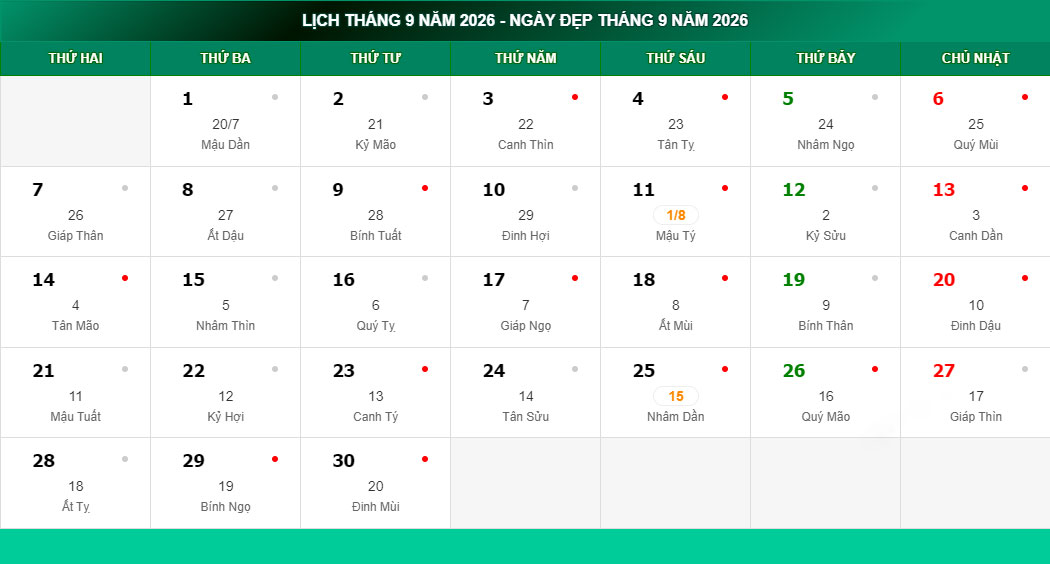ngày tốt tháng 9
